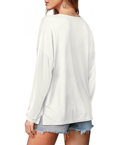 Womens V Neck Tops Loose Shirt Long Sleeve Drop Shoudler Pullover Tshirt Drop Shoulder: White $10.00 Tops