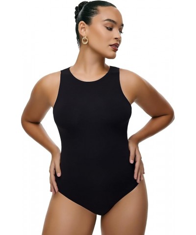 Women's Bodysuit Sleeveless Double Lined Crew Neck Thong Tops Softhug Collection Black $15.29 Lingerie