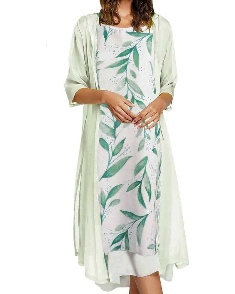 Women's Linen Dress 2 Piece Outfit Floral Sleeveless Loose Maxi Summer Dresses with Jacket Formal Casual Light Green $22.00 D...