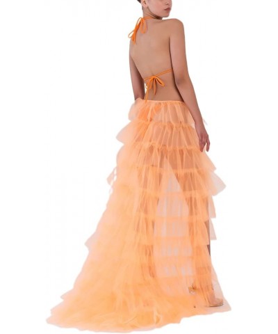 Women Long Tulle Tutu Skirt Layered Aline Puff Mesh Skirt Floor Length Split Half-Dress Ruffle Princess Party Skirt A Orange ...