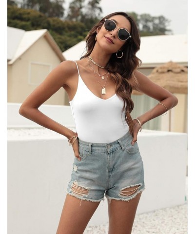 Amilia Women's Basic Solid Deep V Neck Cami Spaghetti Double Layer Crop Tank Tops Casual Shirts White&white $17.09 Tanks