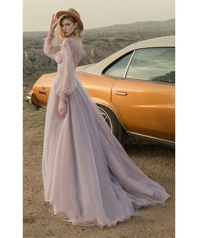 Vintage Puffy Sleeve Prom Dresses Ball Gown for Women Formal Long Sleeve Backless Evening Gown Hot Pink $48.06 Dresses