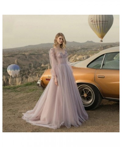 Vintage Puffy Sleeve Prom Dresses Ball Gown for Women Formal Long Sleeve Backless Evening Gown Hot Pink $48.06 Dresses