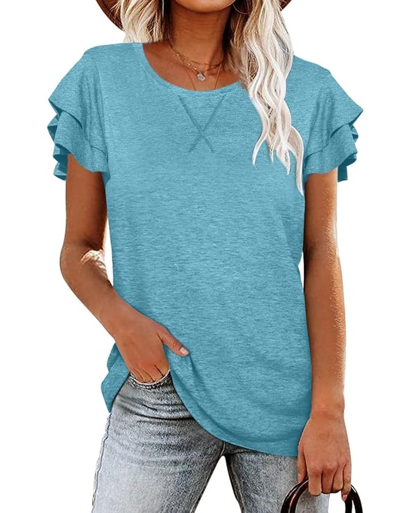 Women Summer Tops V-Neck T-Shirts Womens Tops Dressy Casual Puff Long-Sleeve Tops Tunic Tops Blouse Turquoise-30a $10.99 T-Sh...