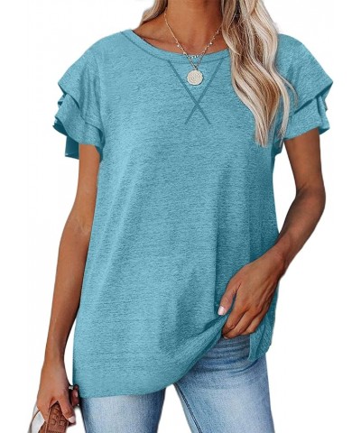 Women Summer Tops V-Neck T-Shirts Womens Tops Dressy Casual Puff Long-Sleeve Tops Tunic Tops Blouse Turquoise-30a $10.99 T-Sh...