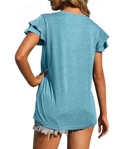 Women Summer Tops V-Neck T-Shirts Womens Tops Dressy Casual Puff Long-Sleeve Tops Tunic Tops Blouse Turquoise-30a $10.99 T-Sh...