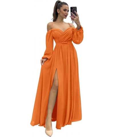 Long Sleeves Bridesmaid Dresses with Pockets for Wedding Chiffon Ruched Maxi Evening Party Dresses for Women Orange $27.84 Dr...