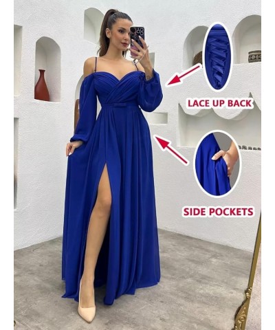 Long Sleeves Bridesmaid Dresses with Pockets for Wedding Chiffon Ruched Maxi Evening Party Dresses for Women Orange $27.84 Dr...