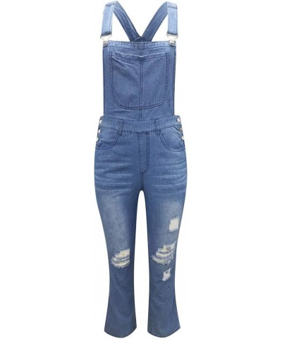 Stylish Denim Casual Washed Rompers Overalls Bib Jumpsuits Ripped Denim Jeans Women's Women's Jeans Light Blue $15.64 Jumpsuits