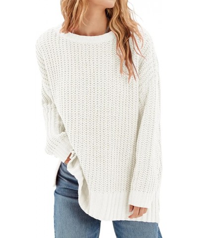 Womens Oversized Sweaters Fall Crew Neck Long Sleeve Slouchy Ribbed Knit Casual Loose Pullover Tunic Tops White $18.87 Sweaters