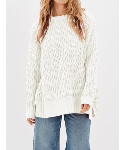 Womens Oversized Sweaters Fall Crew Neck Long Sleeve Slouchy Ribbed Knit Casual Loose Pullover Tunic Tops White $18.87 Sweaters