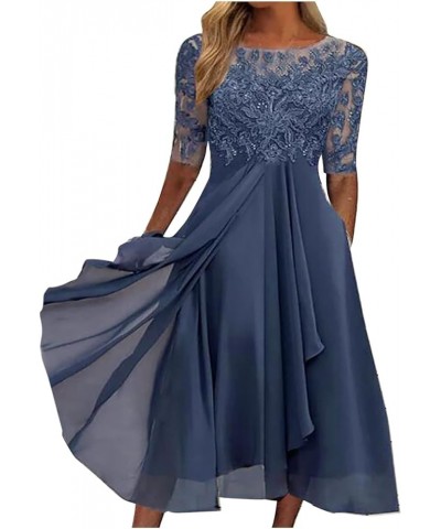 Womens Lace Applique Patchwork Chiffon Dress Elegant V-Neck Irregular Hem Swing Bridesmaid Evening Party Dresses 05blue $17.3...