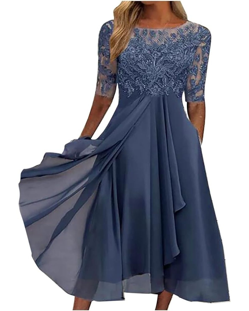 Womens Lace Applique Patchwork Chiffon Dress Elegant V-Neck Irregular Hem Swing Bridesmaid Evening Party Dresses 05blue $17.3...