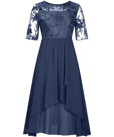 Womens Lace Applique Patchwork Chiffon Dress Elegant V-Neck Irregular Hem Swing Bridesmaid Evening Party Dresses 05blue $17.3...