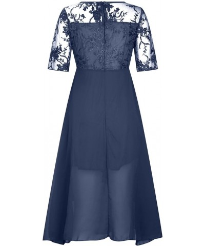 Womens Lace Applique Patchwork Chiffon Dress Elegant V-Neck Irregular Hem Swing Bridesmaid Evening Party Dresses 05blue $17.3...