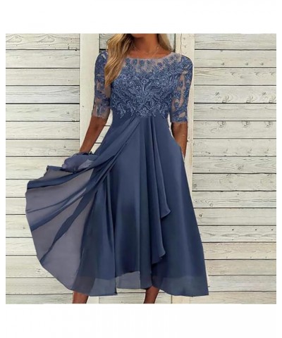 Womens Lace Applique Patchwork Chiffon Dress Elegant V-Neck Irregular Hem Swing Bridesmaid Evening Party Dresses 05blue $17.3...