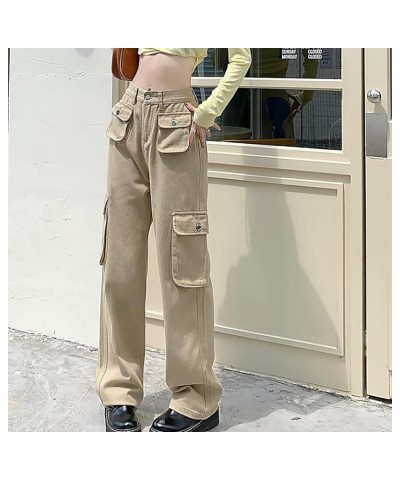 Womens Baggy Wide Leg Cargo Jeans High Waisted Flap Pocket Relaxed Fit Straight Leg Denim Jeans Casual Streetwear Trousers T ...