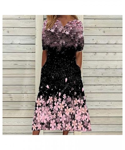 Women's Dresses 2023 Solid Color Printed Small V-Neck Loose Short Sleeve Dress Casual Cocktail Dresses Summer Black $6.08 Dre...