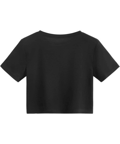 Women's Short Sleeve Print Crop Top T Shirt Black Mushroom $10.25 T-Shirts