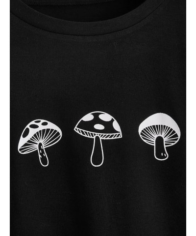 Women's Short Sleeve Print Crop Top T Shirt Black Mushroom $10.25 T-Shirts