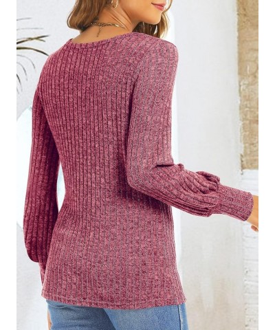 Womens Long Balloon Sleeve Shirts Ladies Fall Casual Lightweight Sweaters Burgundy $14.78 Tops