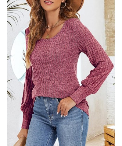 Womens Long Balloon Sleeve Shirts Ladies Fall Casual Lightweight Sweaters Burgundy $14.78 Tops