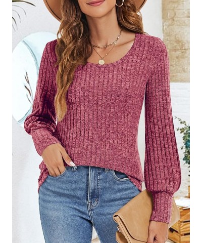 Womens Long Balloon Sleeve Shirts Ladies Fall Casual Lightweight Sweaters Burgundy $14.78 Tops