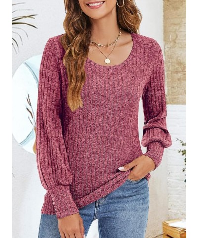 Womens Long Balloon Sleeve Shirts Ladies Fall Casual Lightweight Sweaters Burgundy $14.78 Tops