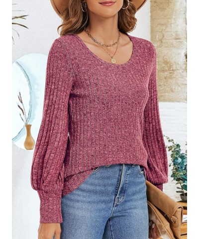 Womens Long Balloon Sleeve Shirts Ladies Fall Casual Lightweight Sweaters Burgundy $14.78 Tops