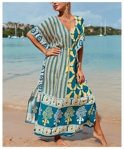 Women's Print Kaftan Nightgown Long Caftans Beach Maxi Dress Bikini Swimsuit Bathing Suit Cover Up Swimwear Print 3 $16.32 Sw...