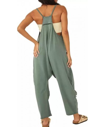 Women's Loose Casual V Neck Sleeveless Jumpsuits Spaghetti Straps Rompers With Pocket Green $10.99 Jumpsuits