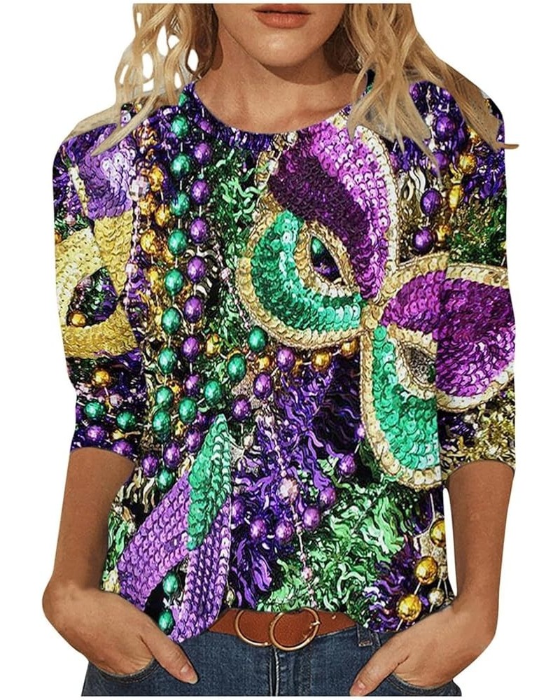 2024 Mardi Gras Outfit for Women Carnival Themed Tops 3/4 Sleeve Blouses Plus Size Costumes Party Holiday Shirts 2-dark Purpl...