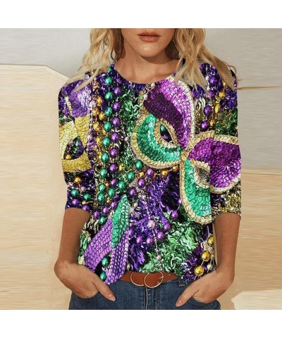 2024 Mardi Gras Outfit for Women Carnival Themed Tops 3/4 Sleeve Blouses Plus Size Costumes Party Holiday Shirts 2-dark Purpl...