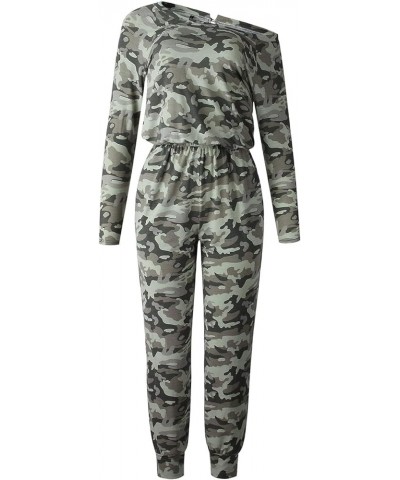 Women's Casual Long Sleeve Jumpsuit Crewneck Off Shoulder Elastic Waist Stretchy Romper Camo $25.19 Jumpsuits