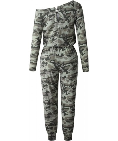 Women's Casual Long Sleeve Jumpsuit Crewneck Off Shoulder Elastic Waist Stretchy Romper Camo $25.19 Jumpsuits