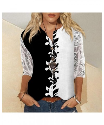 Ladies Tops and Blouses Lace Tops for Women Dressy Womens 3/4 Sleeve Tops Spring Casual Loose Fit Button Down Blouse Tops 17-...