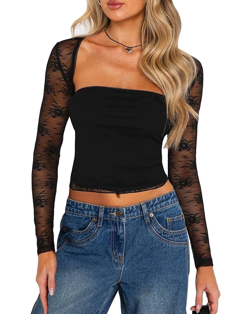 Women Bolero Shrug Crop Tube Top Long Sleeve Going Out Tops Two Piece Sets 02a Black 2 Piece Lace Bolero Shrug Sets $9.60 Swe...