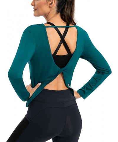 ICTIVE Long Sleeve Breathable Open V Back Shirts for Women Workout Running Yoga Gym Shirt Woman's Tee Tops Dark Green $13.43 ...