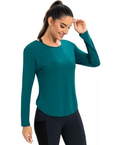 ICTIVE Long Sleeve Breathable Open V Back Shirts for Women Workout Running Yoga Gym Shirt Woman's Tee Tops Dark Green $13.43 ...