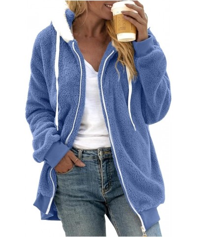 Women's Winter Fuzzy Fleece Jacket Color Block Zip Up Cardigan Coats Oversized Fluffy Sherpa Outerwear with Pockets 23-blue $...