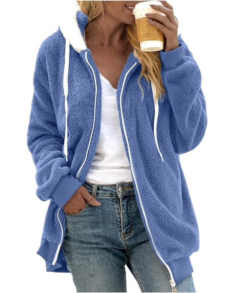 Women's Winter Fuzzy Fleece Jacket Color Block Zip Up Cardigan Coats Oversized Fluffy Sherpa Outerwear with Pockets 23-blue $...