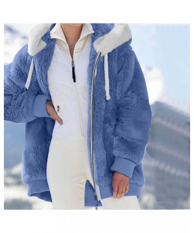 Women's Winter Fuzzy Fleece Jacket Color Block Zip Up Cardigan Coats Oversized Fluffy Sherpa Outerwear with Pockets 23-blue $...