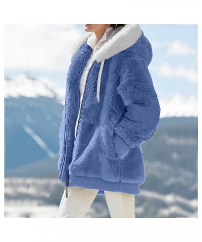 Women's Winter Fuzzy Fleece Jacket Color Block Zip Up Cardigan Coats Oversized Fluffy Sherpa Outerwear with Pockets 23-blue $...