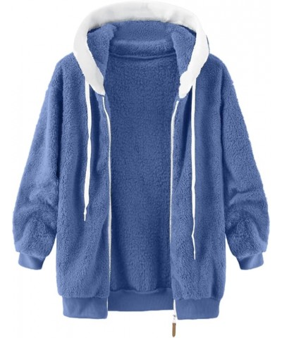 Women's Winter Fuzzy Fleece Jacket Color Block Zip Up Cardigan Coats Oversized Fluffy Sherpa Outerwear with Pockets 23-blue $...