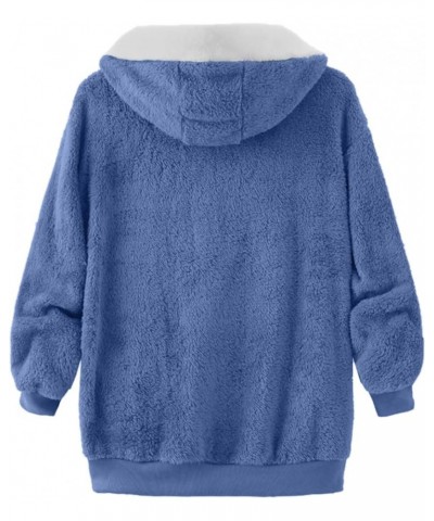 Women's Winter Fuzzy Fleece Jacket Color Block Zip Up Cardigan Coats Oversized Fluffy Sherpa Outerwear with Pockets 23-blue $...