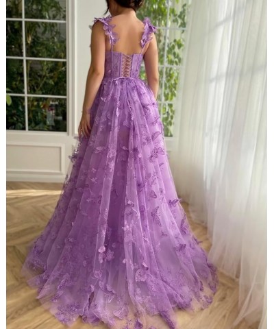 Tulle 3D Butterflies Long Prom Dresses for Teens Embroidered Formal Evening Party Gowns with Slit Peacock $42.50 Dresses