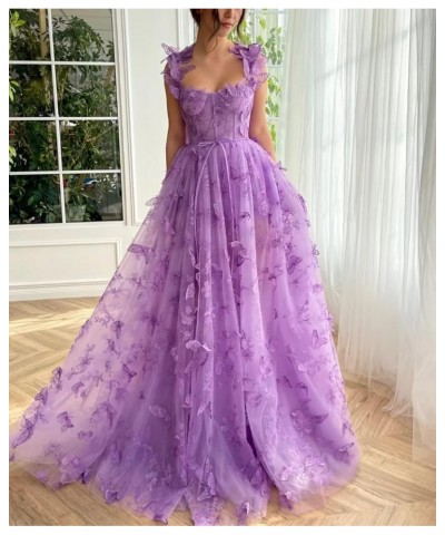 Tulle 3D Butterflies Long Prom Dresses for Teens Embroidered Formal Evening Party Gowns with Slit Peacock $42.50 Dresses