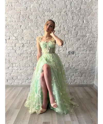 Tulle 3D Butterflies Long Prom Dresses for Teens Embroidered Formal Evening Party Gowns with Slit Peacock $42.50 Dresses