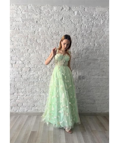 Tulle 3D Butterflies Long Prom Dresses for Teens Embroidered Formal Evening Party Gowns with Slit Peacock $42.50 Dresses