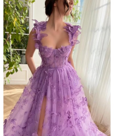 Tulle 3D Butterflies Long Prom Dresses for Teens Embroidered Formal Evening Party Gowns with Slit Peacock $42.50 Dresses